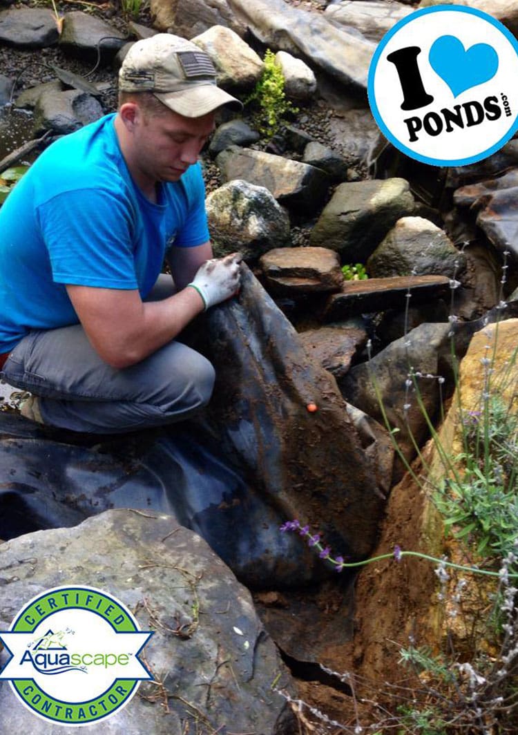 Washing the stream bed before refilling the pond