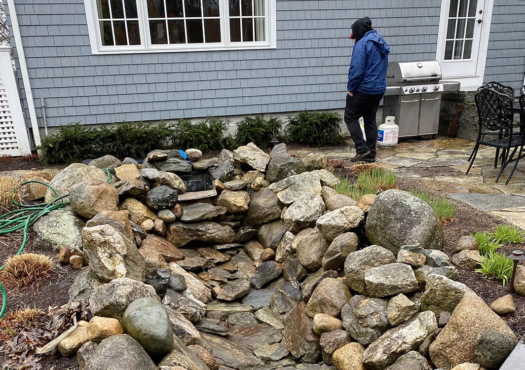 Stream bed rebuilt to stop water loss on an older feature
