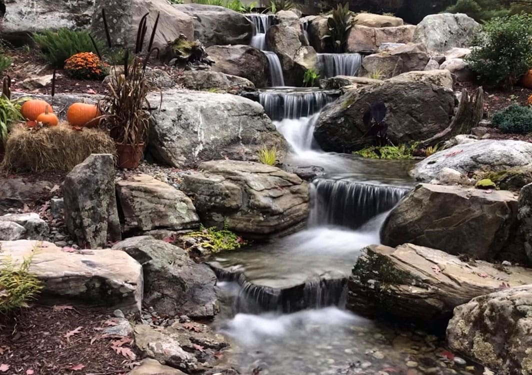 Freshly built pondless waterfall running for the first time
