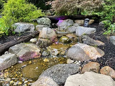Simple pondless waterfall, 3 ft length, built by New England Aquatic Landscaping