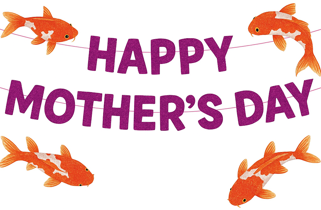 Happy Mother's Day banner with koi fish